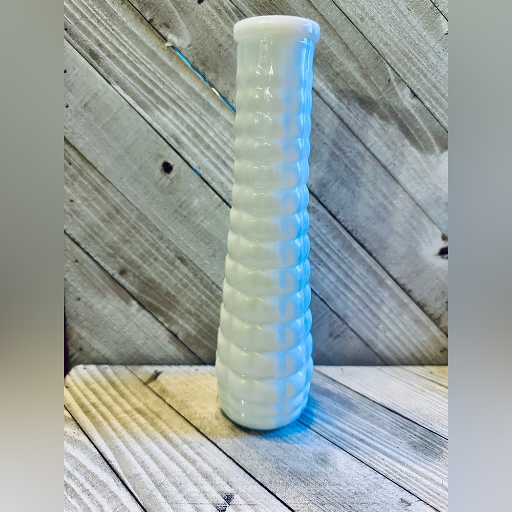 Vintage EO Brody Co Milk Glass Bud Vase White Bubble Pattern M-2000 USA 9 Inch